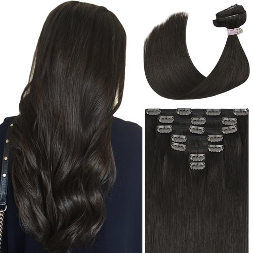 Ukira Dark Brown clip in hair extensions real human hair, 12 Inch 70g 7pcs Brown Hair Extensions Remy Human Hair Clip in Extensions, Seamless Clip in Hair Extensions Human Hair