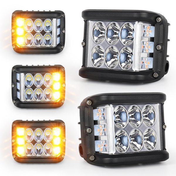 HOYUZA Side Shooter Pod Lights 4 Inch Dual Side Yellow Strobe LED Cube Lights for Farm Tractor Plow Truck ATV UTV 4x4