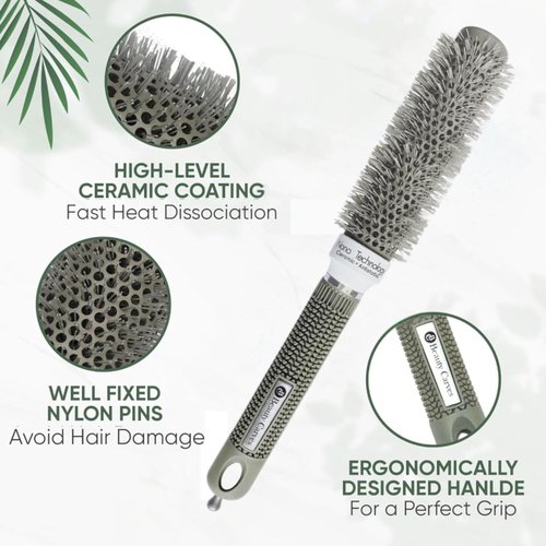 Beauty Carves Round Hair Brush, 25 mm Barrel with 2 Clips – Blowout Brush with Flexible Nylon 66 Bristles - Nano Ionic Heat Resistant Tech for Professional Curling, Styling & Shining Texture