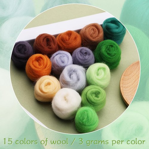 15 Colors Fiber Wool Yarn, Fiber Wool Yarn Roving, Spinning Wool Roving for Needle Felting, DIY Hand Spinning, Needle Felting Wool Craft, 3g/Color