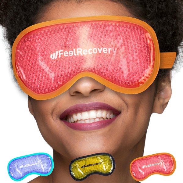 Cooling Gel Eye Mask for Puffy Eyes (8x4 in) - Reusable Cold Compress Pack for Dry Eyes, Tired Eyes, Headaches, Dark Circles - Flexible Golden Gel Beads Hot & Cold Therapy