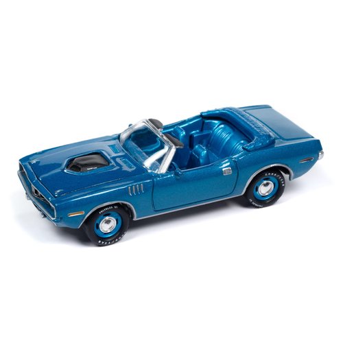 Johnny Lightning 1971 Plymouth Barracuda Convertible Blue Fire Metallic with Blue Interior Mecum Auctions Limited Edition to 2496 Pieces Worldwide Hobby Exclusive Series 1/64 Diecast Model Car