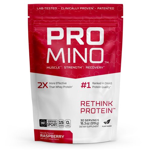 Promino Drink Mix, Post Workout Plant-Base Protein Powder- Raspberry, 30 Servings