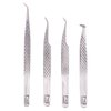 M LASH Tweezers for Eyelash Extensions (Set of 4) - Professional Lash Extension Tweezers - Fiber Tip, Japanese Steel, Diamond Grip Eyelash Extension Tweezer (Silver)