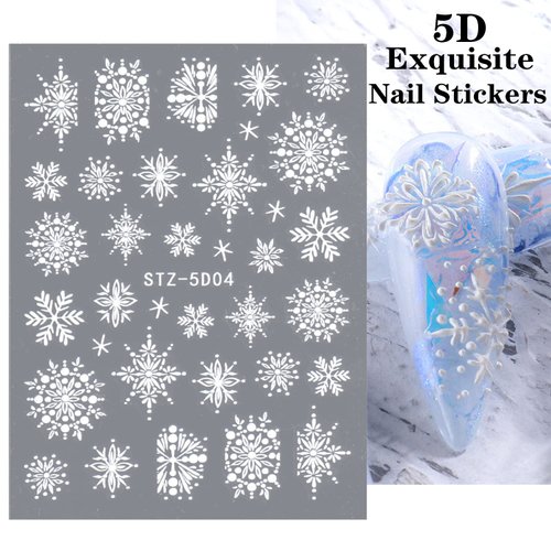 Snowflakes Nail Art Sticker Decals 5D Hollow Exquisite Luxurious Christmas New Year Nail Art Supplies Design Winter Elk Nail Art Decoration Accessories DIY Acrylic Nail Art, 4 Sheet