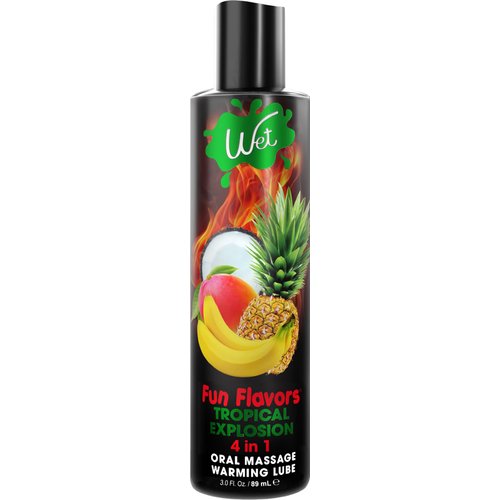 Wet Water-Based Flavored Warming Lubricant for Men, Women & Couples, 3 Fl Oz (Tropical Explosion) - Long-Lasting Premium Personal Lube Safe to Use with Latex Condoms - Gluten Free & Sugar Free