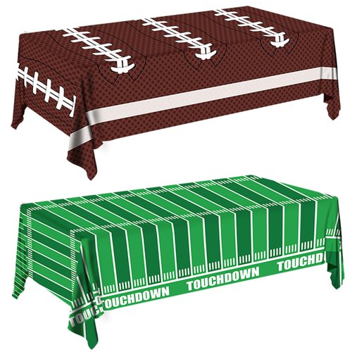 Football Party Plate Decorations Disposable Tablecloth Plastic Touchdown Table Cover Perfect for Super Bowl Football Birthday Party Decorations and Gameday Tailgate Decorations 54 X 108Inch, 2 Pack