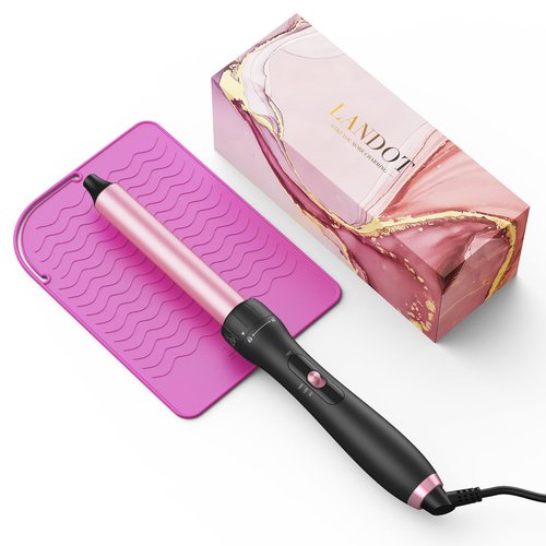 Hair Curling Wand Iron 1-Inch: LANDOT Clip Free Hair Curler - Professional Detachable Curling Wand for Natural Curls - Includes Heat Resistant Silicone Mat & Glove