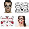 9 Sheet Halloween Temporary Face Tattoo Stickers Day Of The Dead Personalized Masquerade Face Stickers Floral, Red Roses, Black Floral, Skeleton Halloween Makeup Party