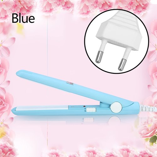 Flat Iron Curler, 2.8 X 0.7Inch Mini Simple Hair Straightener European Plug 2 in 1 Ceramic Tourmaline Plate Heating Flat Iron for Curly Hair Straight Hair(Blue)