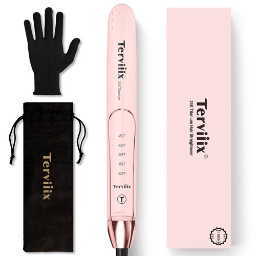 Terviiix Titanium Salon Professional Hair Straightener and Curler 2 in 1, ARC Non-Snagging Straightening Iron for One Swipe, 15s Ultra Fast Heating, 100-240V Dual Voltage, Auto Off, 1 inch Pink