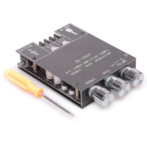 100W+100W Amplifier Board with Treble and Bass Control, DC 9-24V, BT and AUX Inputs, 2.0 Channel Stereo AMP Board for DIY Wireless Speakers, Password Free (ZK-1002T)