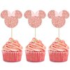 Gyufise 36Pcs Mouse Inspired Cupcake Toppers with Pink Bow Rose Gold Glitter Mini Mouse Cupcake Picks Decorations for Baby Shower Wedding Kids Birthday Party Supplies
