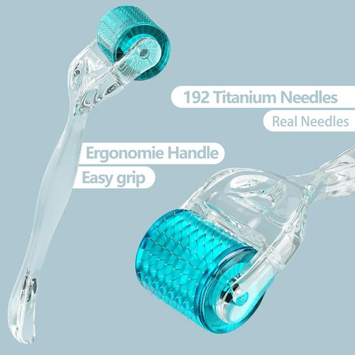 Derma Roller Microneedle, Titanium 192 Micro Needle Dermal Roller Face Beard Roller Home Use (Crystal Blue)
