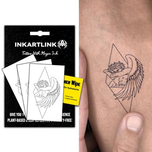 INKARTLINK Semi Permanent Tattoos, 3 Sheets of Small Temporary Tattoos, Adult Art Designs, Party Favors, Waterproof, Realistic, No Adhesive, No Reflective, Lasts 1-2 Weeks (Angel David)