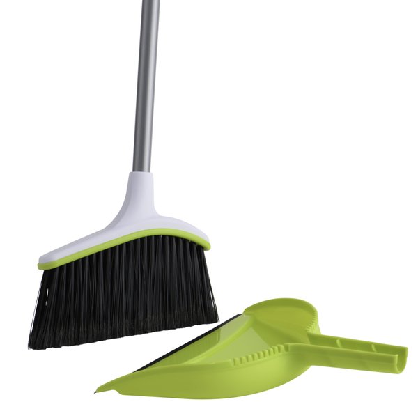 Casabella Broom & Dustpan Set, 44-Inch Angled Broom with Snap-On Dustpan, Durable Bristles, Innovative Dustpan, Convenient Storage - Perfect for Tile, Wood, and Laminate Floors