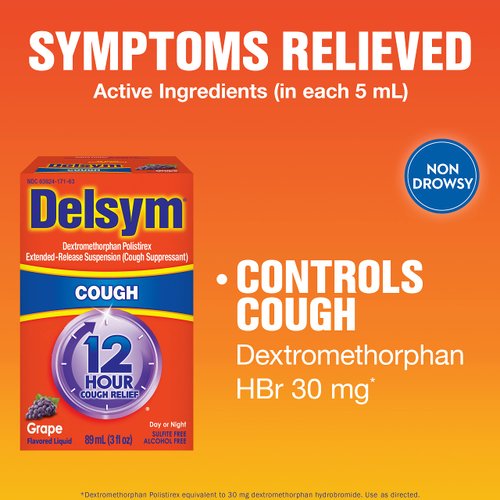 Delsym Cough Suppressant Liquid, 3 Ounce (Grape, Adult), 3 Fl Oz