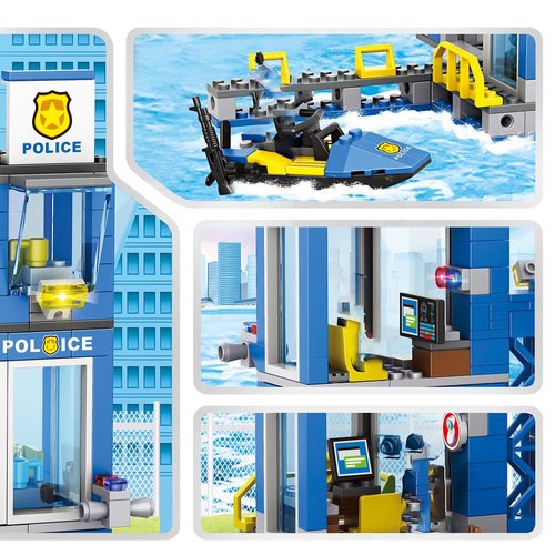 GOTIMON City Police Station Building Blocks Toy Set, 539 PCS, Includes Patrol Cars, Cruise Boats, Reconnaissance Aircraft, Gift for Kids and Adults
