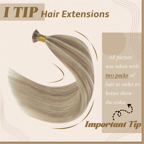 YoungSee I Tips Human Hair Extensions Blonde Highlight I Tip Hair Extensions Human Hair Blonde Highlights Golden Blonde Itip Hair Extensions Real Human Hair Straight 20 Inch 50s/50g