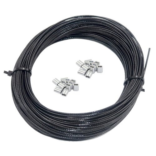 DGOL Soft Black Vinyl Coated 100 ft 304 Stainless Steel Cable Wire Rope 1/16 inch Core Diameter 3/64 inch with 20pcs Sleeves Stops
