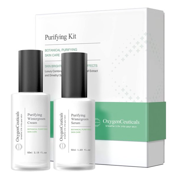 Two-Step Acne Treatment Kit, OxygenCeuticals Purifying Kit, formulated with Centella and Wintergreen Extract, Serum + Moisturizer, Breakout Prevention, Acne & Blemish Control