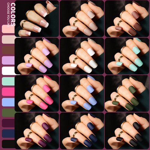 Teenitor Short Press On Nails,360Pcs Matte Acrylic Short Square Fake Nails Full Cover, Glitter Press-On False Nails, Short Press On Manicure