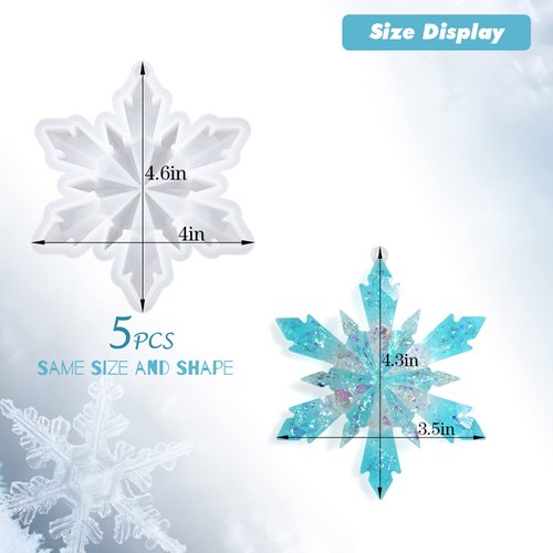 Sakolla 5 Pieces Christmas Silicone Resin Molds 3D Snowflake Molds Silicone Epoxy Casting Resin Mould for DIY Christmas Ornament Jewelry Pendant Decoration, Keychain