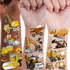 56+ PCS Construction Cars Temporary Tattoos For Kids Boys Girls, Groovy Flash Silver Metallic Fake Tattoo Sticker Child, Cartoon Engineering Vehicle Fire Engine Bulldozer Excavator Tattoo Party Supply