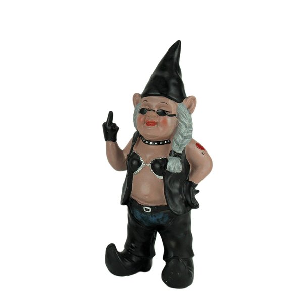 Gnofun The Rebellious Lady Biker Gnome - Unique and Funny Decorative 12.5-Inch Tall Indoor/Outdoor Rude Gesture Resin Statue for Gardens, Lawns, and Home Decor