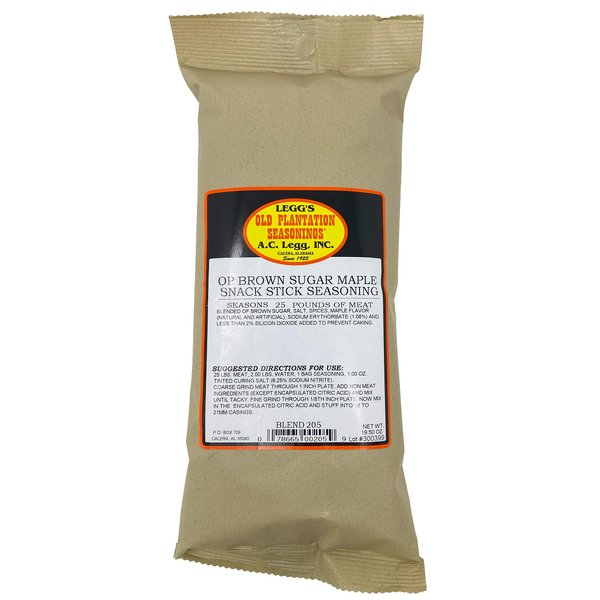 A.C. Legg Custom Blended Seasonings - Brown Sugar Maple Snack Stick Seasoning for up to 10 pounds of meat - 7.8 ounce includes cure pack