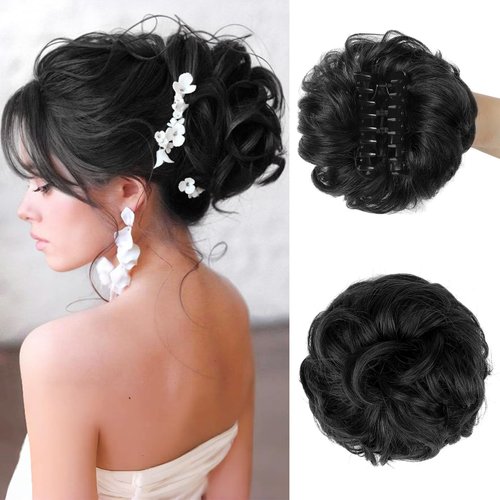 YOGFIT Claw Clip Messy Bun Hair Piece Real Human Hair Buns Hairpieces for Women Wavy Curly Chigno...