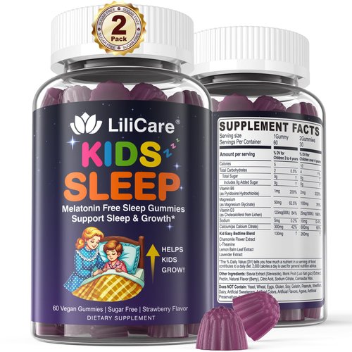 LILICARE Kids Sleep Gummies - Magnesium Glycinate Gummies, Melatonin Free Sleep Aid | Magnesium, Calcium, D3, B6, L Theanine | Kid Melatonin Alternative for Restful Sleep (Pack of 2)