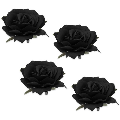 Qianyu 5 Pack Rose Flower Hair Clip Brooches Fabric Rose Mexican Brooch Headpieces Head Ornament Bride Women Dress Elegant Rose Flower Hairpin Hair Accessories for Wedding Tea Party (black)