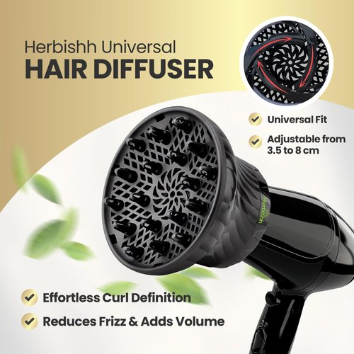 Herbishh Hair Dryer Diffuser Attachment for Even Heat Distribution, Universal Fit for Curly, Thick & Wavy Hair, Reduces Frizz & Adds Volume, Gifts for Her, Adjustable from 3.5 to 8 cm (Black)