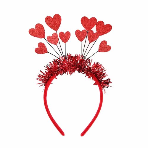 Soochat Valentine's Day Heart Headband Red Glitter Love-shaped Head Boppers for Valentines Day Wedding Birthday Party Supplies