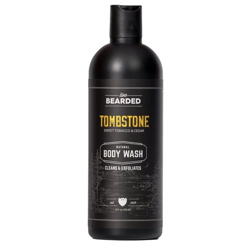Live Bearded All-Natural Charcoal Body Wash for Men, Exfoliating Moisturizing Body Wash with Charcoal, Men’s Shower Gel - Sweet Tobacco, Cedar