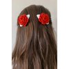 Atelier PG Set of 4 Crochet Hair Pins, Rubber Buckle & Mini Bag, Handmade Accessories for Girls (Red Rose)