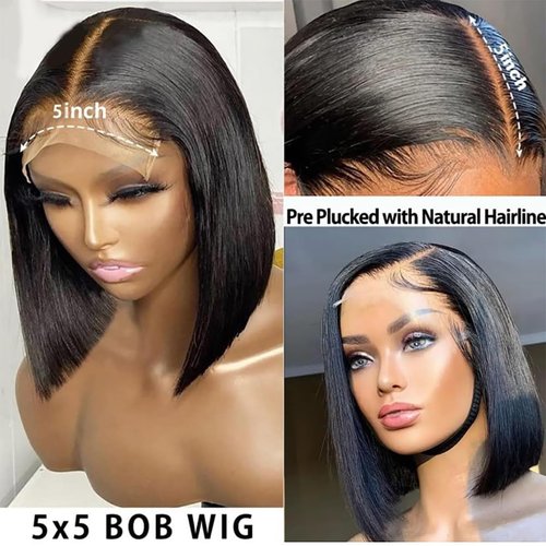 Tascal 5x5 Bob Wig Human Hair Straight Bob Lace Closure Wigs Human Hair Short Bob Human Hair Wigs for Black Women Transparent Glueless Wigs Human Hair Pre Plucked with Baby Hair (12 Inch)