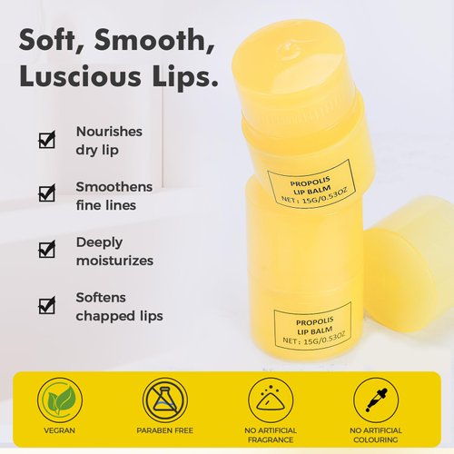 15ml Honey Lip Butter, Hydrating Overnight Lip Balm & Mask, Propolis 12hrs Long-lasting Moisture, Overnight Gentle Exfoliation, Hygienic Twist Dispenser(0.5 fl.oz）