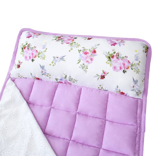 Toddler Nap Mat for Girls Floral, Warm Kids Sleeping Mat with Removable Pillow and Fleece Minky Blanket, Lightweight Perfect for Kids Preschool, Daycare, Travel Sleeping Bag, Fit Standard Cot