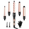 5 in 1 Curling Wand Set: Ohuhu Curling Iron Wand 5Pcs 0.35 to 1.25 Inch Interchangeable Ceramic Barrel Heat Protective Glove 2 Clips Dual Voltage Hair Curler for Girl Women Mother Gift Rose Gold
