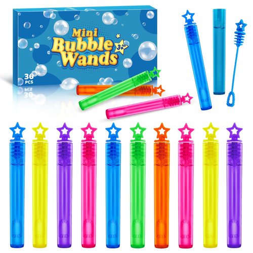 OCHIDO 36 Pieces Mini Bubble Wands in 6 Colors,Bulk Party Favors for Kids,Themed Birthday,Easter,Valentine,Carnival Prizes, Wedding, Bubble Maker Toys for Kids,Outdoor Gifts for Girls & Boys