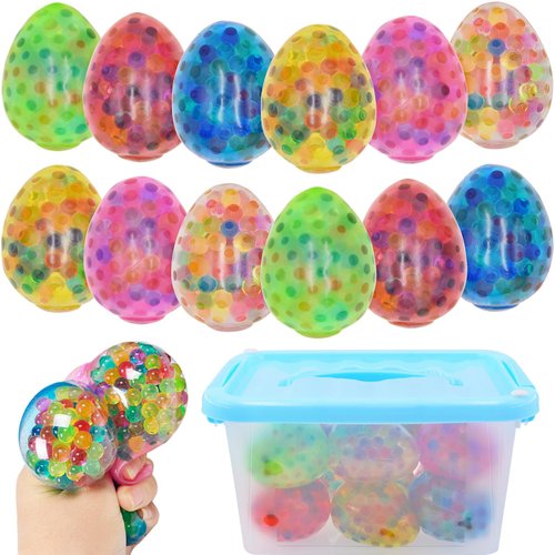 Eavotoy 12 Pack Easter Eggs Stress Balls Squishy Toys Squeeze Ball Toys for Easter Egg Hunt Easter Basket Stuffers Party Favors Gifts