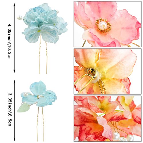 6 PACK Flower Hair Pins, U-Shaped Rhinestone Floral Hair, Embellished With Pearls Beautiful Hair Pin Floral Hairpieces, Beautiful Accessories for Prom and Wedding