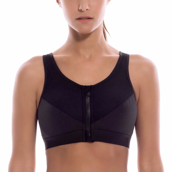 SYROKAN Women's Zip Front High Impact Wireless Racerback High Support Zipper in Front Sports Bra Black 36DD