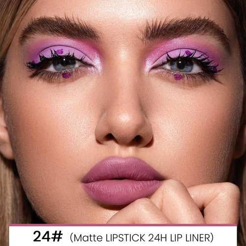 evpct 1Pcs Light Plum Rose Matte Lip Liner and Lipstick Combo Set Kit for Women, DNM Magic Neutral Lipstick 24 Hours Original Lipstick and Lips Liner Pencil Stain Makeup Long Lasting Waterproof, 24#