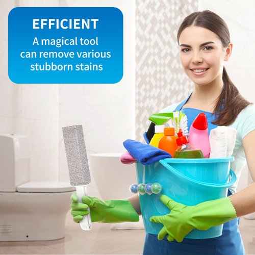 4TH Pumice Stone for Toilet Bowl Cleaning,Scouring Stick with Handle,Powerfully Away Limescale Stain,Hard Water Ring, Calcium Buildup,Iron,Rust.Remover for Tile Bath-tub - 2 Pack