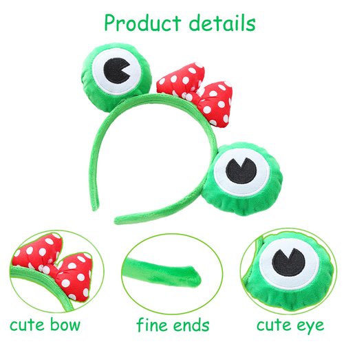 Frog Headbands with Bow&Crown Plush Frog Ears Headband,Cute Frog Eye Headbands Cosplay Costume Headwear Accessories for Passover Dress up Party Games Costume Fluffy Frog Makeup Headbands for Wash Face