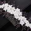 Teyglen Bride Wedding Hair Comb Bridal Flower Crystal Hair Pieces Handmade Purple Rhinestone Hair Comb Headband Floral Flower Headpieces for Wedding Hair Accessories for Bride Women Girls (Purple)