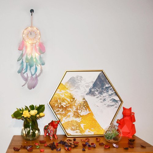 Crosszen Dream Catcher Wall Decor, Handmade Dream Catcher with LED Light, Colorful Feather Dream Catchers Wall Decor, Dreamcatchers Gift for Girls Kids Women